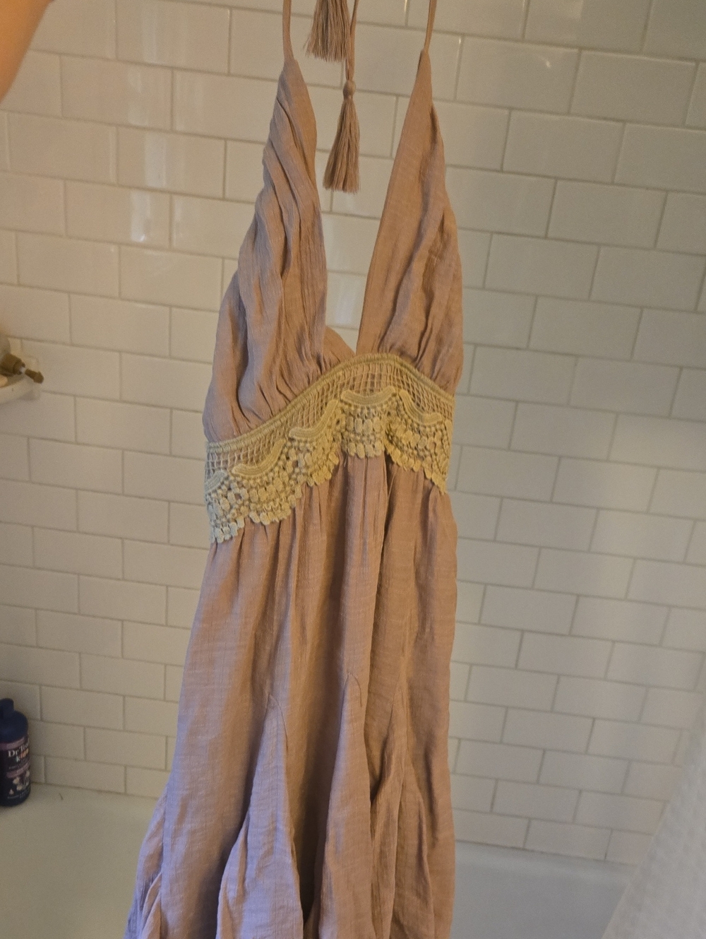 Boho Tassel Halter Mini Dress - with Lace